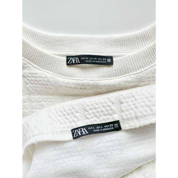 NWOT ZARA Ivory White Plush Quilted Jersey Sweatshirt Mini Skirt Set, Size M/L - Picture 10 of 12